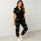 Button front closure on women's tailored jumpsuit