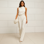 High waist detail on women's halter neck jumpsuit