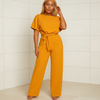 Women's high waist lace up jumpsuit for work and evening wear side profile