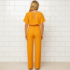 Women's high waist lace up jumpsuit for work and evening wear angled view