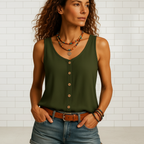Women's sleeveless V neck summer blouse for everyday wear front view
